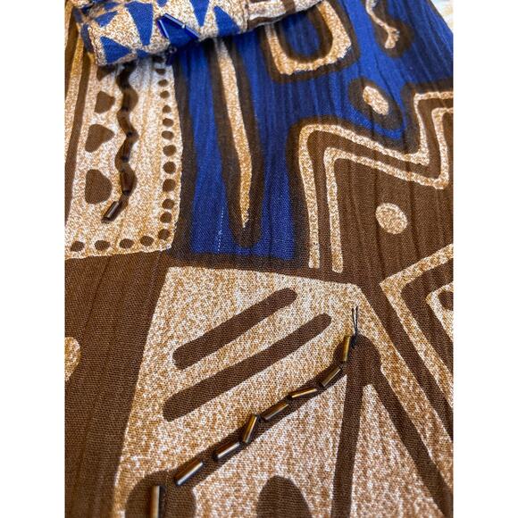 VTG Audrey Jones Beaded Boho Tribal Print Brown & Blue Oversized Button Up 1X - Picture 13 of 14